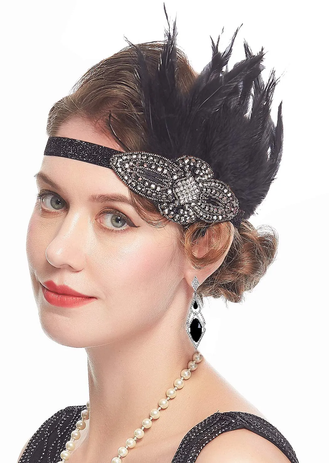 1920s Accessories Headband Necklace Gloves Cigarette Holder Flapper Costume Accessories Set for Women 1111da