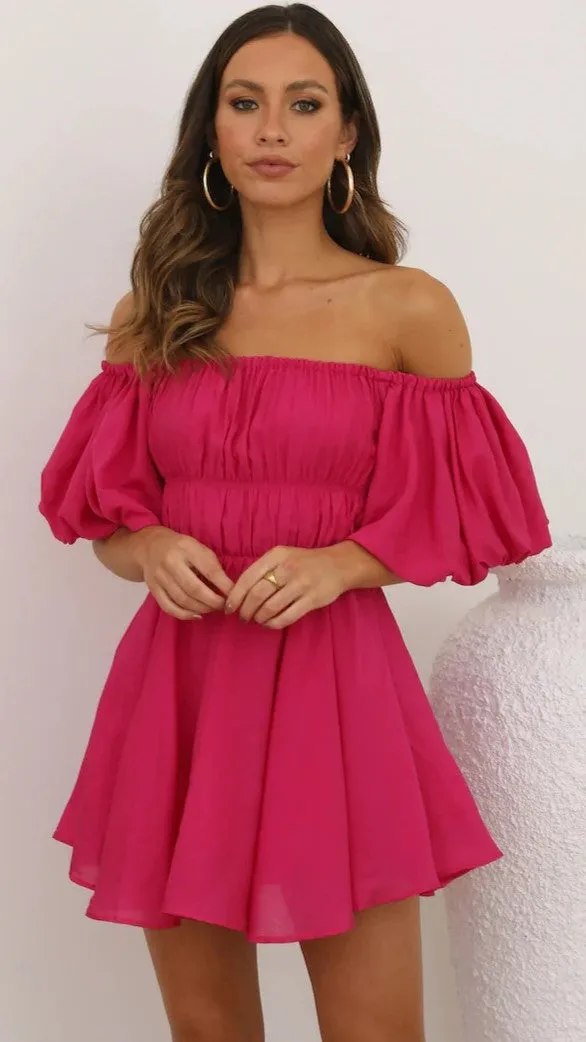Hot Pink Off Shoulder Mini Dress