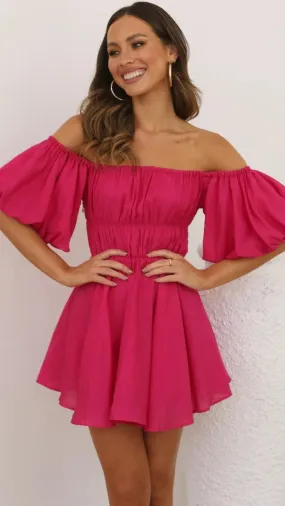 Hot Pink Off Shoulder Mini Dress