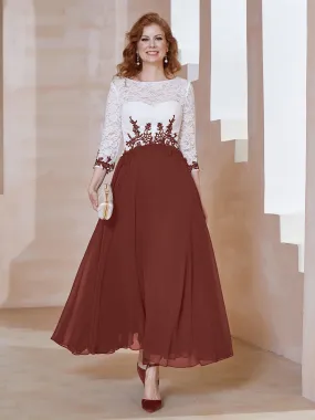 Illusion Neckline Applique Long Sleeves Dress Terracotta