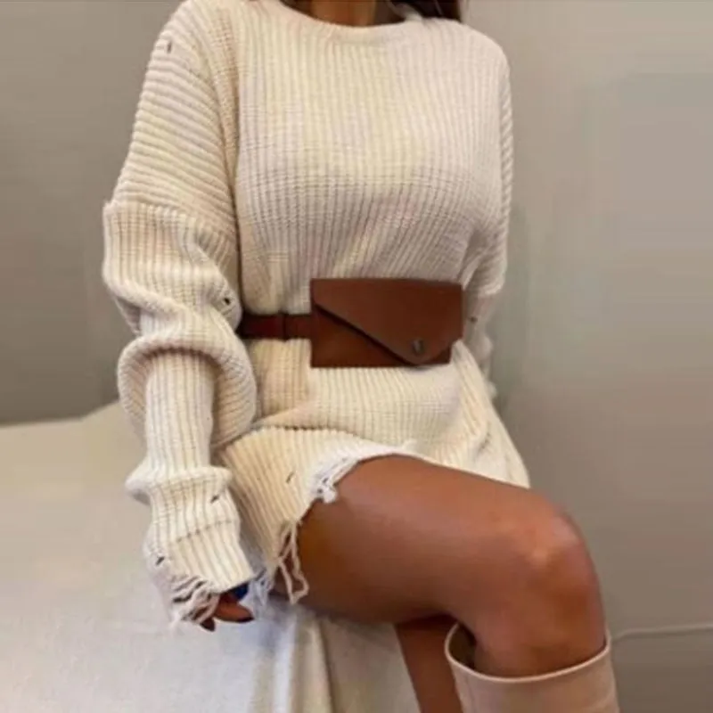 Joskaa hoco dresses Autumn Elegant Solid Office Lady Mini Dress Women Turtleneck Warm Winter Sweater Dress Casual Long Sleeve Knitted Pullover Dress