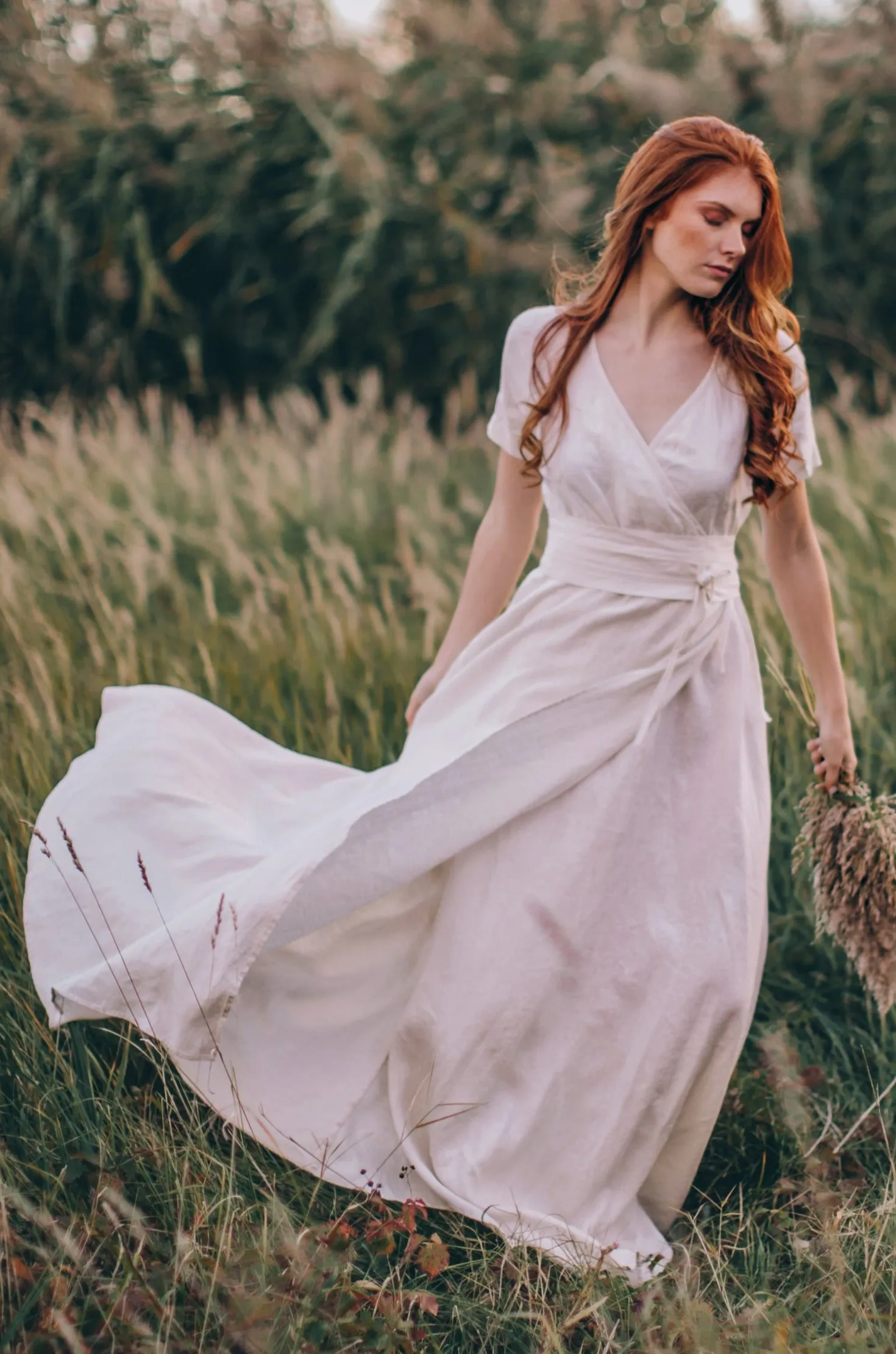 Maxi Linen Gown with Wrap Belt
