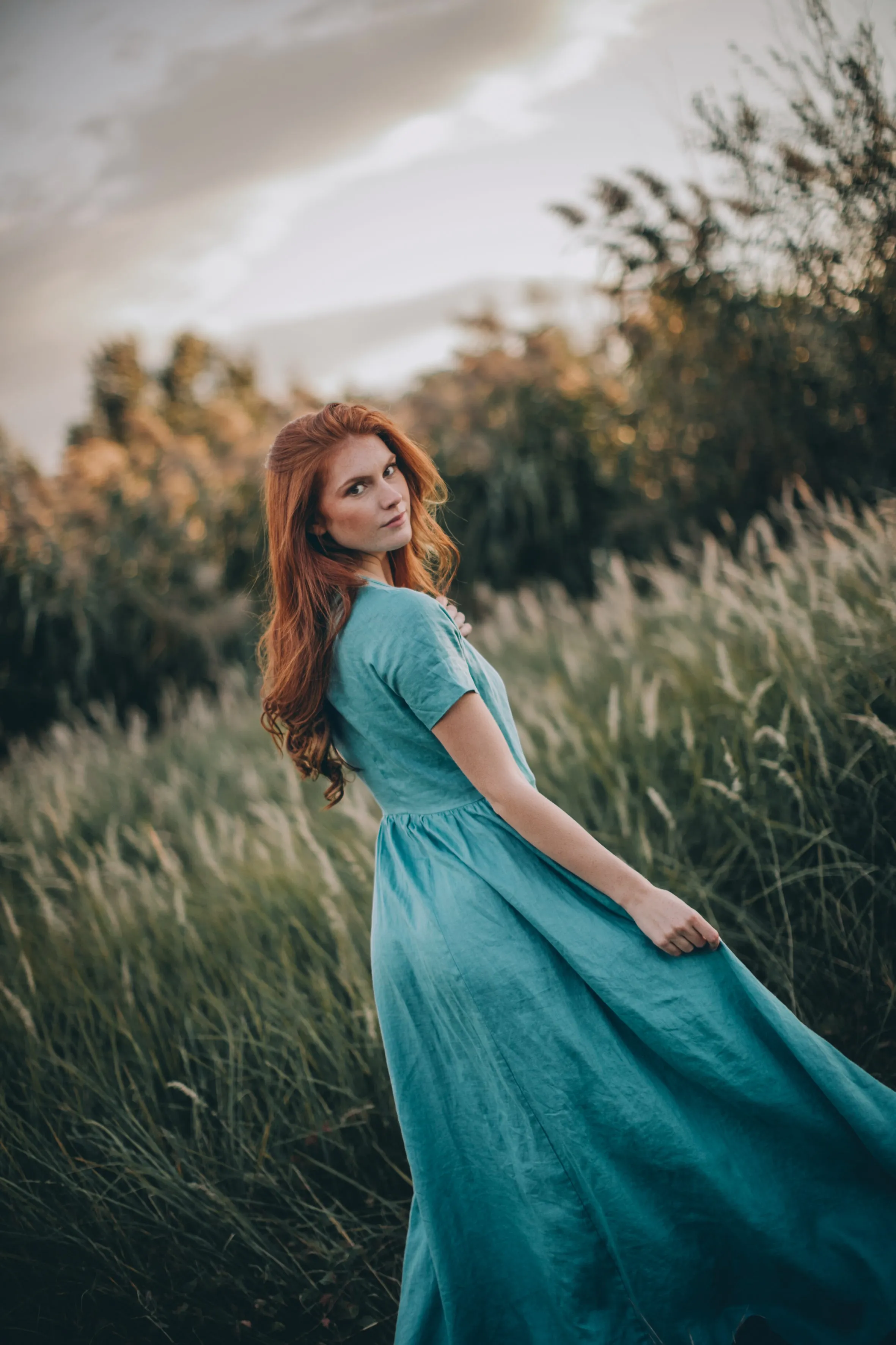 Maxi Linen Gown with Wrap Belt