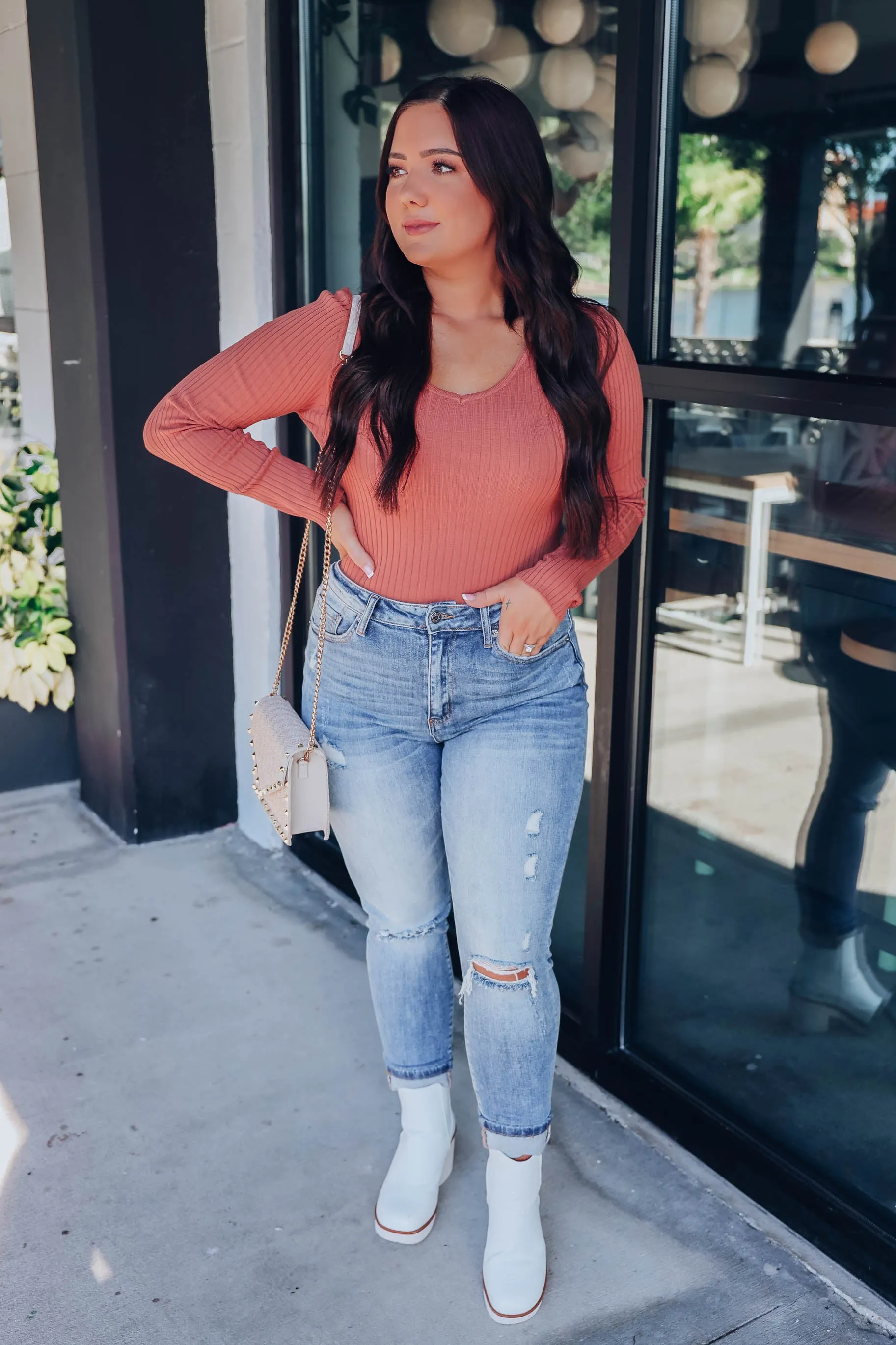 The Basics Ribbed Bodysuit - Terracotta