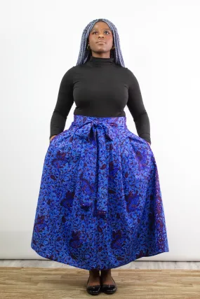 The Ultimate Phoebe Blue African Print Pleated Maxi Skirt
