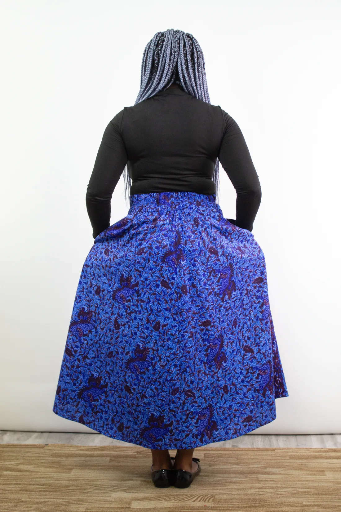 The Ultimate Phoebe Blue African Print Pleated Maxi Skirt