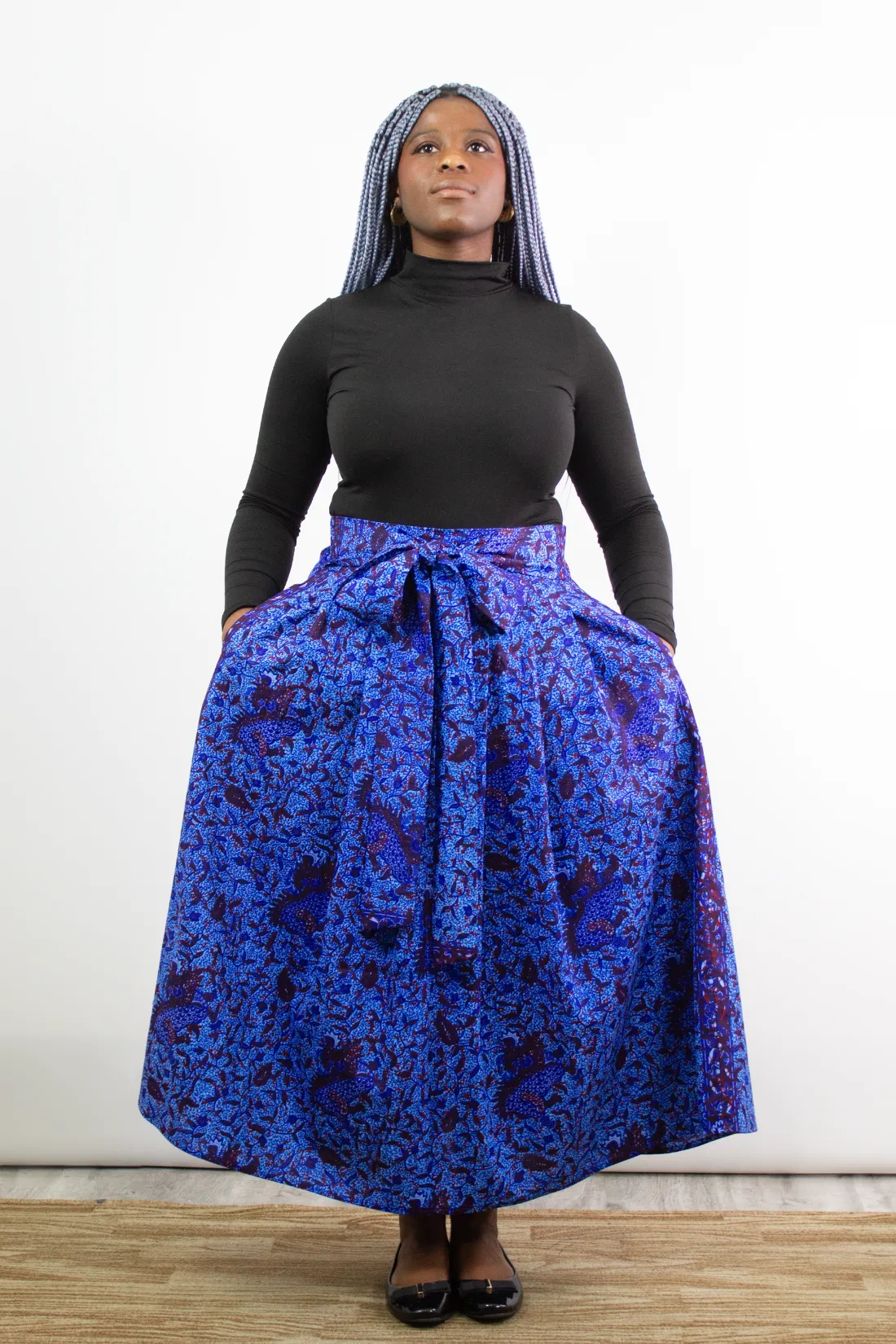 The Ultimate Phoebe Blue African Print Pleated Maxi Skirt
